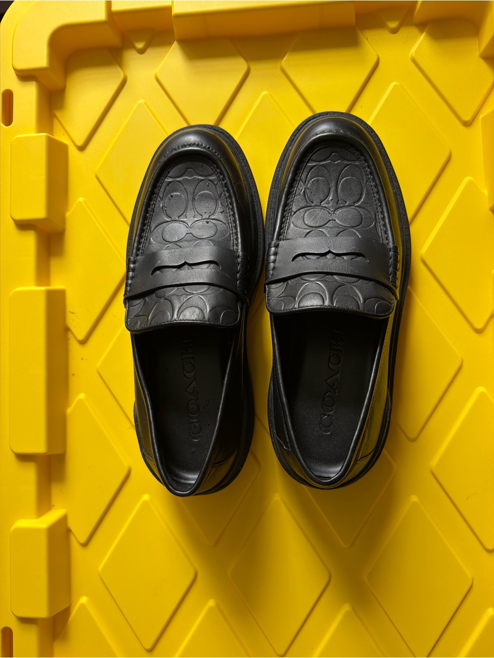 Coach Black Embossed Leather Penny Loafers